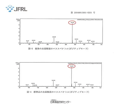 高速液体クロマトグラフ及び質量分析による同定