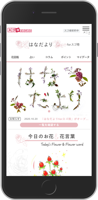 日比谷花壇　NTTドコモ「スゴ得コンテンツ」向け
「はなだより forスゴ得」
10月20日（火）から提供開始
