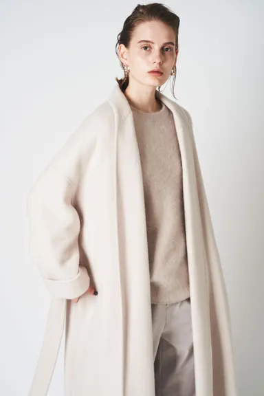 POP UP限定色　ウールリバーショールカラーガウンコート(アイボリー)　N.O.R.C by the line　￥37,000＋tax