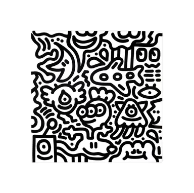 Mr.Doodle「Black & White #18」キャンバス・アクリル　100.0×100.0cm　落札予想価格300～400万円