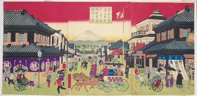 「東京名所寿留賀町三ツ井店両側富嶽眺望之図」広重(III代)