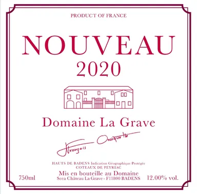 ラ・グラーヴ・ヌーヴォー 赤 2020　ラベル