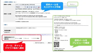 招待メールカスタマイズ画面