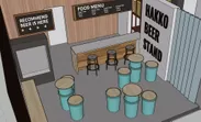 ビール樽を使ったスタンディングテーブルを配置