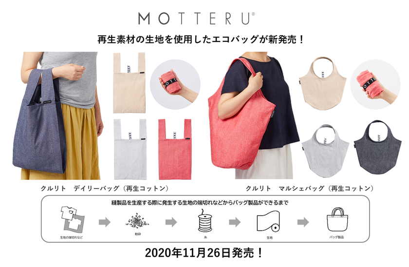 環境に優しい！“再生素材エコバッグ“が新発売！
クルリト簡単に畳めて携帯に便利！