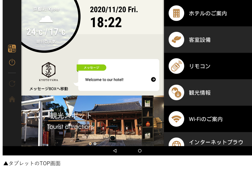 除菌・清掃のしやすい客室づくりに貢献
家電リモコンや案内冊子をタブレットに集約
