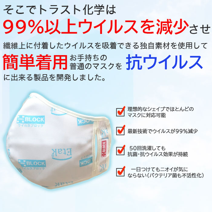 お持ちのすべてのマスクに被せるだけで ウイルスが99 減少 どんなマスクも抗ウイルス仕様にできる イータック R クレンゼ ウイルスブロック マスク プロテクターを12月15日に発売 株式会社トラスト化学のプレスリリース