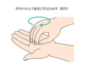 (3)手のひらの上で指先にすり込みます(両手)