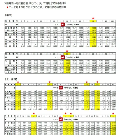 ２月１３日からの時刻表
