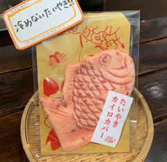 販売パッケージ、たいやきの袋と使い捨てカイロ(1個)が付いています