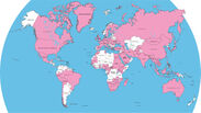 上本町わたなべクリニック5大陸100ヵ国・地域地図