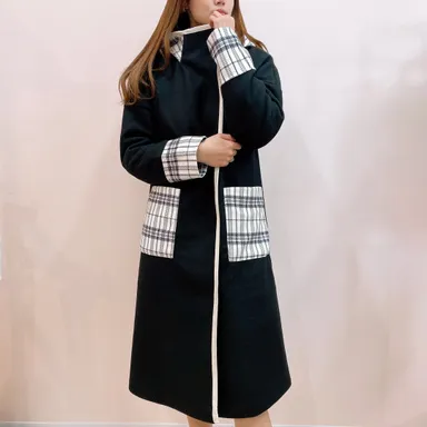 フード付きバイカラーロングコート21FWNEC121