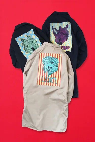 MIRACLE HAND PRINTED ENGINEER COAT　各￥28,000　※プリントはアソートとなります　カラー展開：ブルー、ブラック、ベージュ