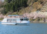 高速船メグミと海津大崎の桜並木