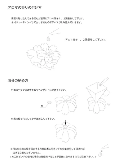 木製香りの遺骨ペンダント説明図