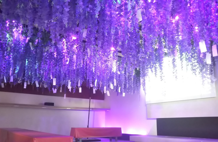 イベント 「鬼滅の刃 京ノ御仕事 弐」 
嵐電嵐山駅　鬼避け「藤の花エリア」をみんなでつくろう！
皆様のおかげで、まもなく完成！