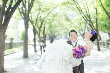 遠足気分でウエディング撮影を