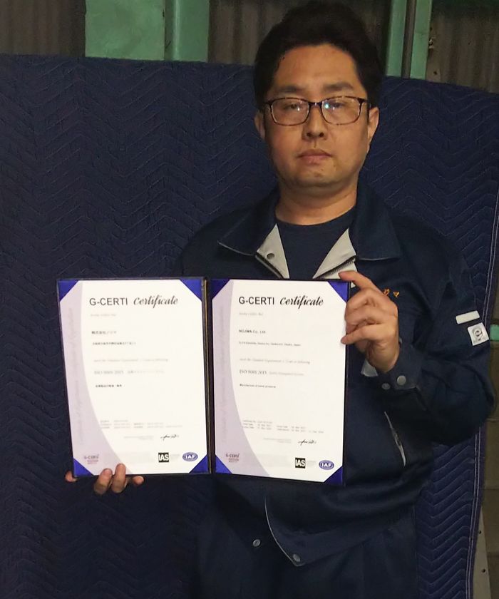 大阪の金属製品製造業 株式会社ノジマが品質マネジメントシステム
に関する国際規格ISO9001認証を2021年3月に取得