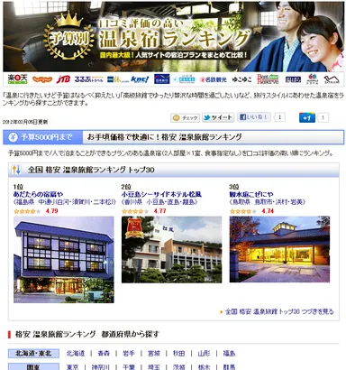 予算別 口コミ評価の高い温泉宿ランキング