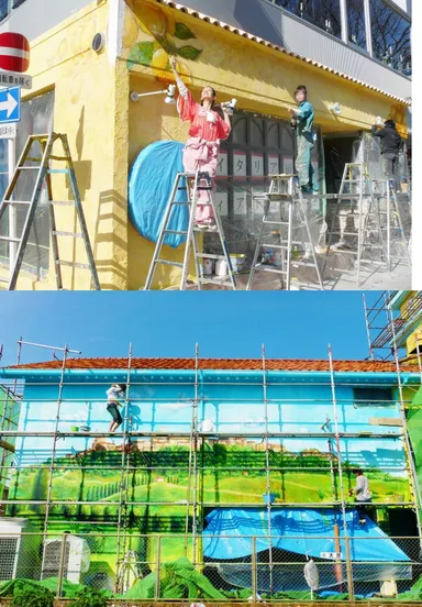 壁画制作(上：仙台、下：長崎) 奥津 香里命