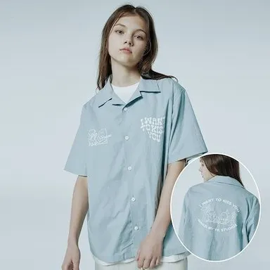 WaiKei　Puppy dolphin open collar shirts SKYBLUE