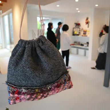 尾州ビンテージ生地を使ったパッチワーク巾着2