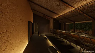 写真8)「くら(漢字は山冠に品)kura」内観パース(対面カウンター)