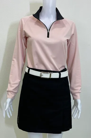 ジップアップ　レディース　ピンク ミルクを混ぜたような上品なペールトーンピンクと黒のコントラストがモダン