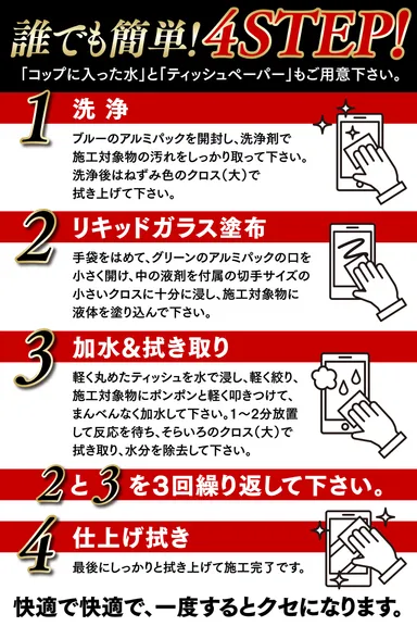 誰でも簡単4STEPでコーティングが可能です