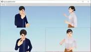 提供する対話の3D CG(提供するツールMAT(マット Multi-dimensional data Annotation support Tool for Sign Language Dialogue)で再生)