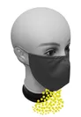 「らくなマスクEX」はマスクの下部に飛沫が飛ぶ(らくなマスクの飛沫飛散図)