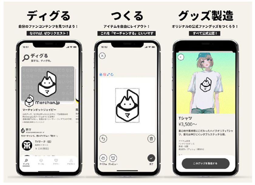 世界に一つしかない（公式）ファングッズをつくれる
『マーチャンドットジェーピー』 iOS版アプリ7月スタート！！
