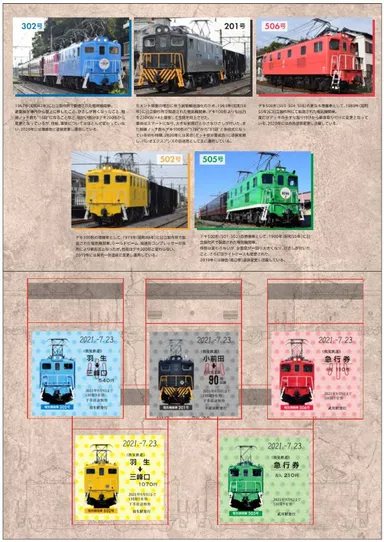 電気機関車5色記念乗車券　台紙・乗車券