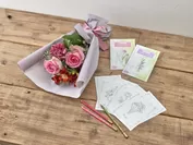 塗り絵ポストカード「感謝と幸福」と花束のセット_A_日比谷花壇