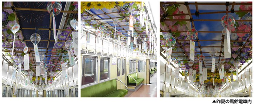 駅ホームのひまわり畑とコラボレーション
風鈴電車「のせでん夏物語 おひさま電車」
を運行します