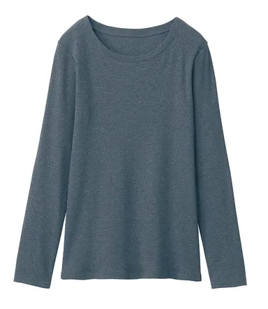 商品概要 綿100％あったかリブカットソー・クルーネック長袖レディース