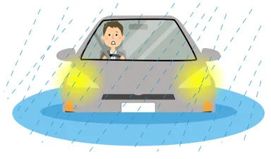 豪雨による自動車の水没イメージ