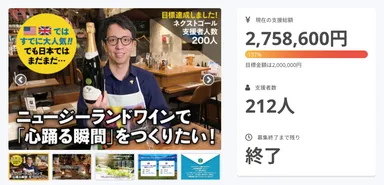 クラウドファンディングで275万円の支援を得ました