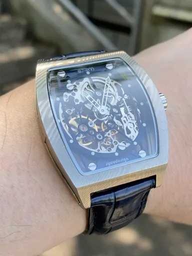 ZEROO M1D THE AURIGAダマスカス鋼ケースのトノー型メカニカルスケルトンウォッチ(13)