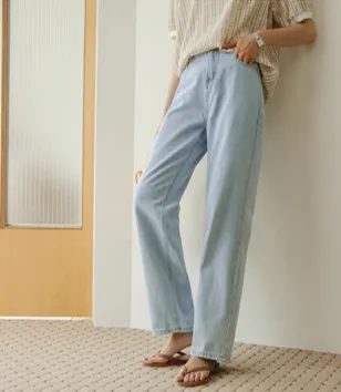 ［Justone_jp］ワイドライトブルーデニムパンツ