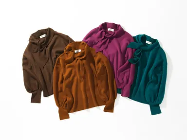 ボウタイ付きバルーンスリーブニット　7,590円(税込)/全4色