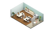 OFFICE BURGERにて実現できるオフィス空間を表現したパース画像(デザインテイスト：Resortの場合)