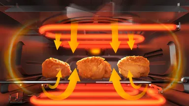 熱風が庫内を対流し、食材にムラなく熱を通すことで美味しく焼き上げます(TOA-29SJ/KJ)