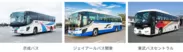 左から京成バス、ジェイアールバス関東、東武バスセントラルの車両
