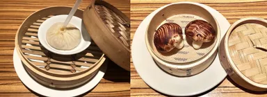左：ストロー小籠包「海王湯包」と右：フェイク椎茸「椎茸まんじゅう」