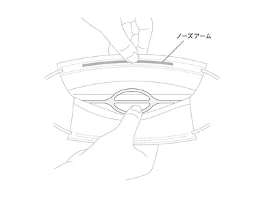 肌に触れずにマスクの折り目に入り固定