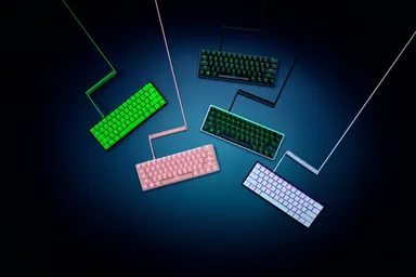 左から：Razer Green, Quartz Pink, Classic Black, Classic Black, Mercury White