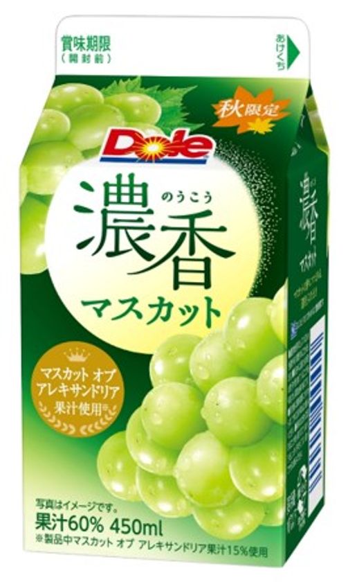 マスカットの香りにつつまれる、「濃香」なひととき
『Dole(R) 濃香 マスカット』450ml
2021年9月28日（火）より全国にて期間限定発売