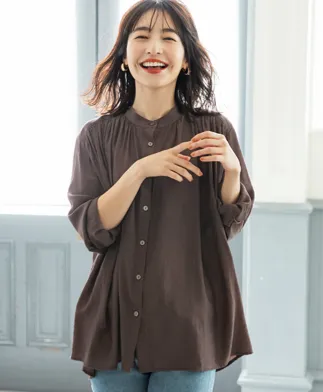 ［coca］バンドカラーサテンブラウス