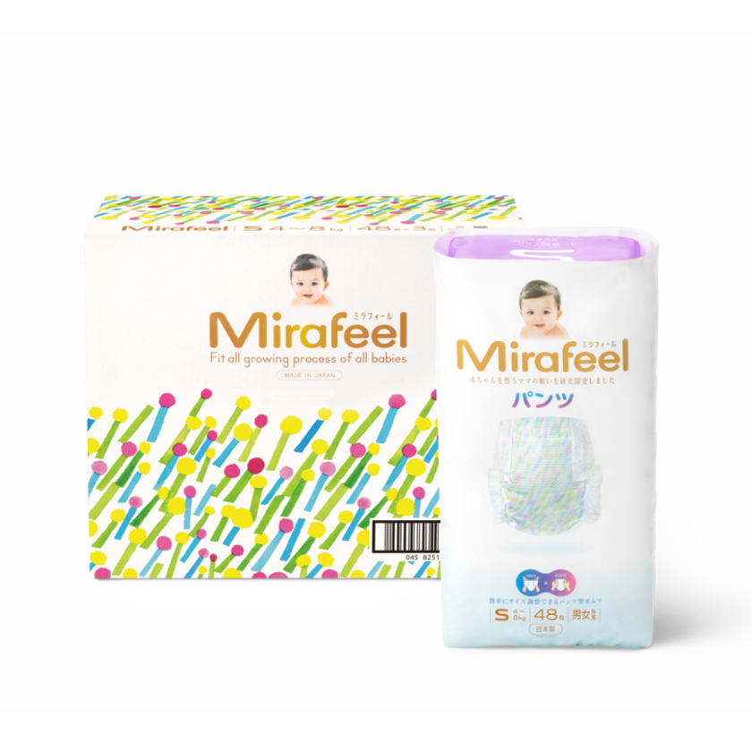 世界初※のサイズ調整可能な未来感覚パンツタイプ紙おむつ
「ミラフィール(Mirafeel)」
待望のSサイズが10/1(金)より販売開始！